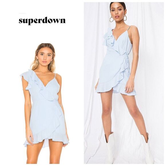 New. SUPERDOWN light blue wrap dress - Picture 1 of 13
